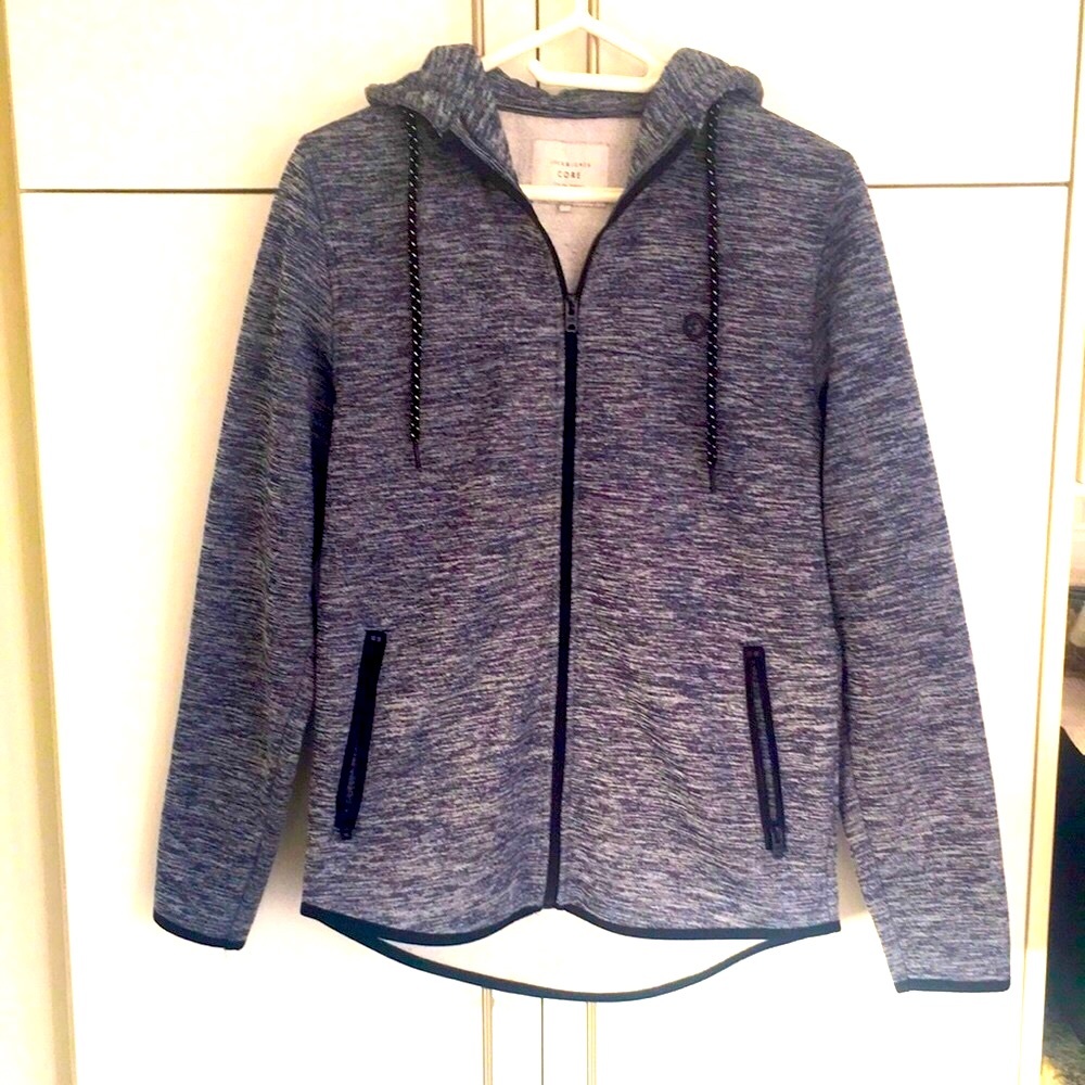 Jack & Jones Mens Black White Colorblock Full Zip Hoodie Drop Tail Small